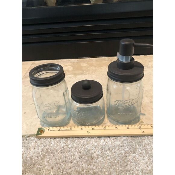 Country Primitive Mason Ball Jar 3 Piece Bathroom Accessory Set NWOT - Picture 9 of 9